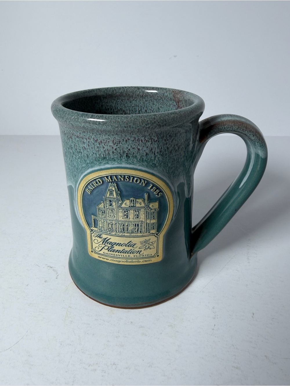Deneen Pottery Baird Mansion 1885 Mug Magnolia Plantation Gainesville FL Teal